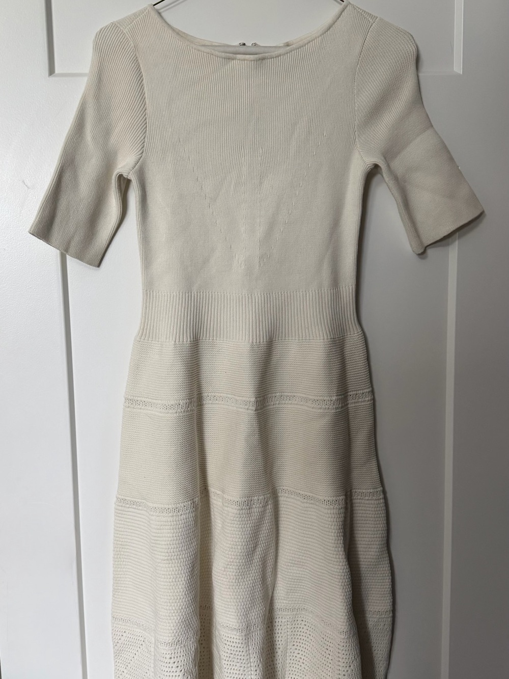 St. John Ivory Knit Fit-and-Flare Midi Dress